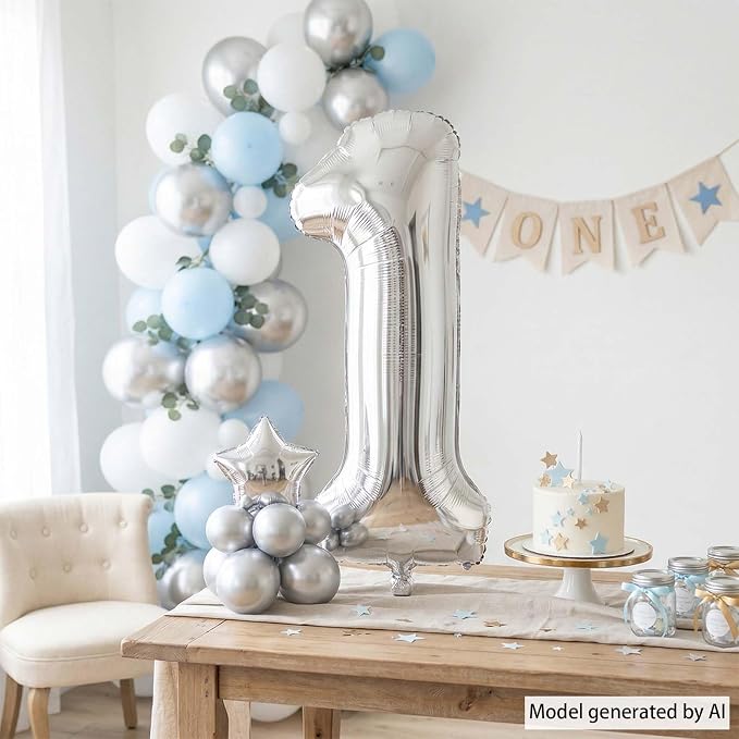 Silver Number 1 Balloon 40 Inch, Sleek Silver Foil Numeral - Image 7