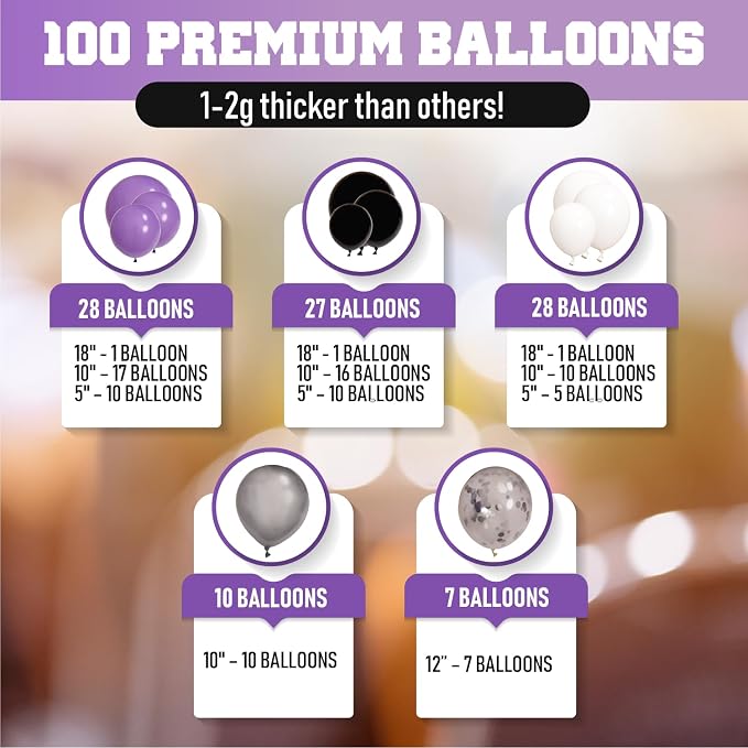ALL-IN-1 Purple and Black White Balloons Garland & Arch Kit – Small and Large - Image 4