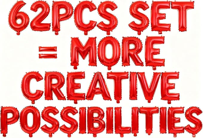 62 Pcs Red Letter Balloons, Custom 2 Set A-Z Set by GOGAKIE