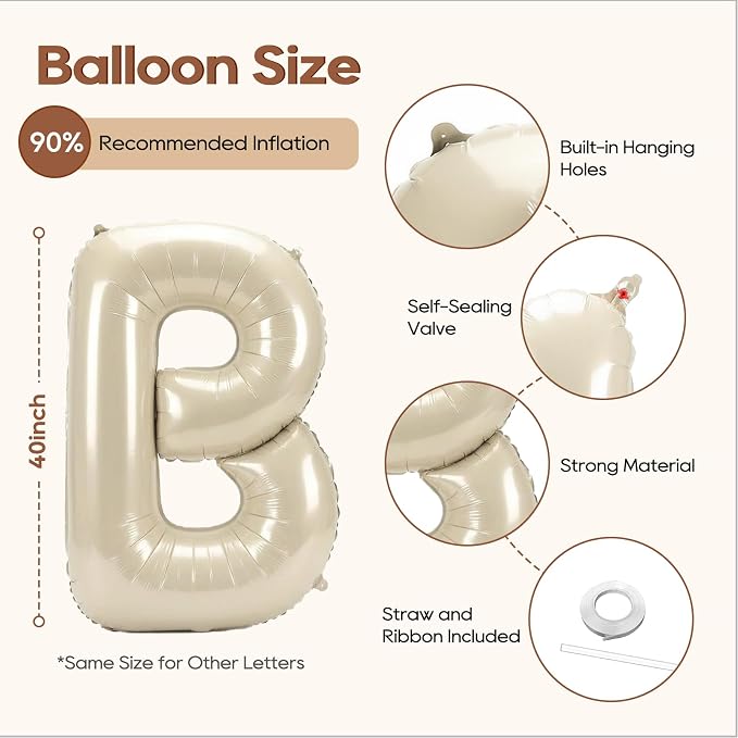 40 Inch BRIDE Balloons, Foil Banner Letter Balloon Cream White - Image 2