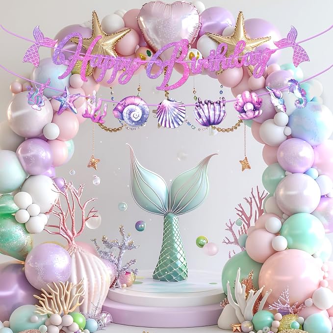 Mermaid Happy Birthday Banner Mermaid Party Decorations Under the Sea Party - Image 8
