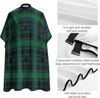 Full Coverage Professional Salon Cutting Barber Hairdressing Cape, Dyeing Salon Apron Green Scottish Tartan Plaid Check Hair Cutting Cloak for Hair Cutting Styling