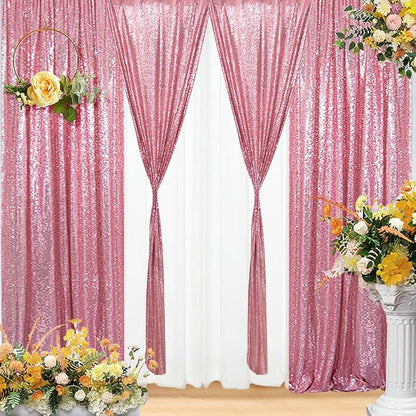 Eternal Beauty Fuchsia Pink Sequin Backdrop Curtains, 4 Panels 2x8FT | 3mm by EternalBeauty