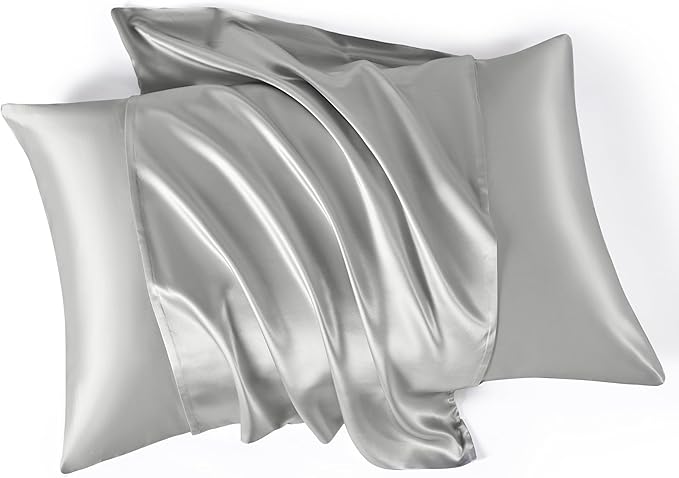 Mulberry Park 30 Momme Silk Pillowcase - Pure Silk Pillowcase for Hair and Skin, Grade 6A Charmeuse Weave Mulberry Real Silk Pillowcase for Luxury Night Sleep - 1 Pc Silver (King 20'' x 36'')