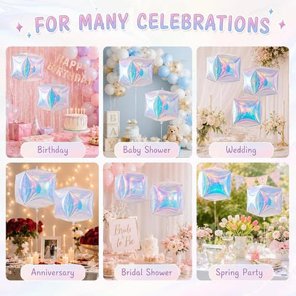 Iridescent Cube Balloons, Baby Shower, Anniversary and Mermaid Party Decorations - Image 9