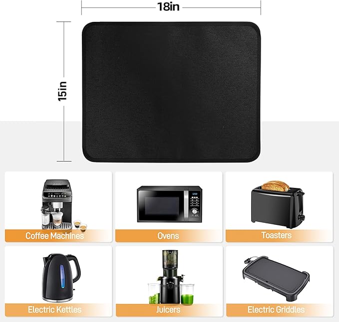 Heat Resistant Mat for Air Fryer, 15 x 18in Heat Resistant Mat for Countertop, Fireproof Silicone Countertop Protector Appliance Slider Hot pod for Air Fryer, Coffee Maker, Toaster, Oven (Black)