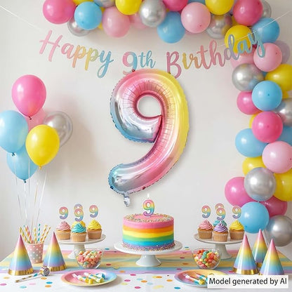 Rainbow Ombre Number 9 Balloon 40 Inch Pastel Foil - Image 7