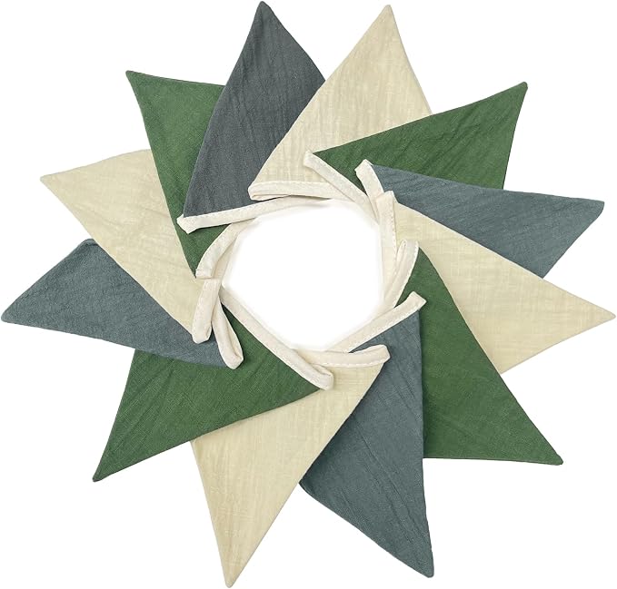 2 Sets of Green Grey Beige Nursery Garland 24Pcs Woodland Fabric Linen Pennant - Image 7