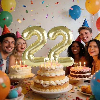 40 Inch Number 22 Balloons for 22nd Birthday Party Decorations, 0-100 Champagne - Image 2