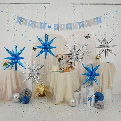 HILAVO 6PCS Blue Silver Star Balloons, 22Inch Large Navy Blue Silver Star - Image 7