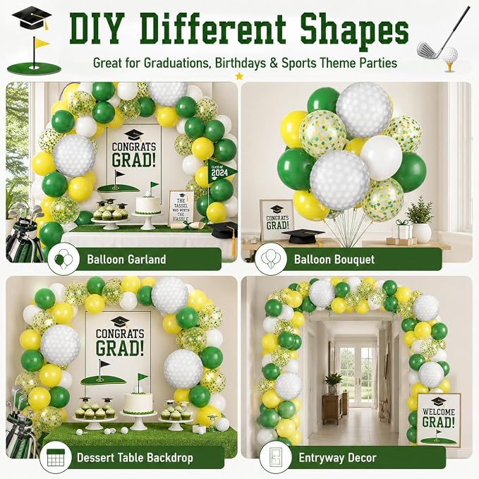Golf Balloons, 12 Inch Green and Yellow Balloons - Image 7