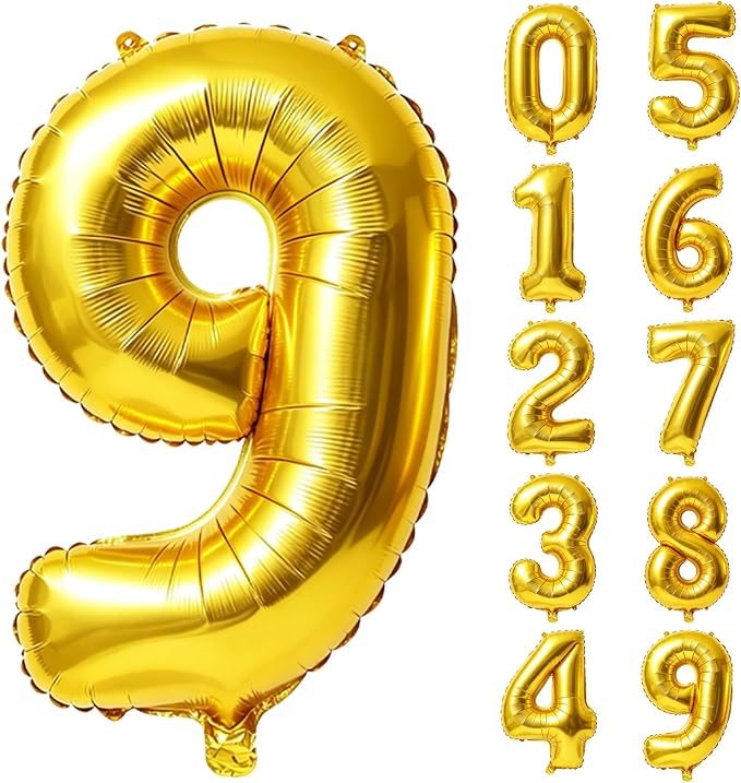 40 Inch Number 9 Balloons for 9th Birthday Party Decorations, 0-100 Gold Large by FOBELEC