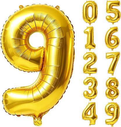40 Inch Number 9 Balloons for 9th Birthday Party Decorations, 0-100 Gold Large by FOBELEC