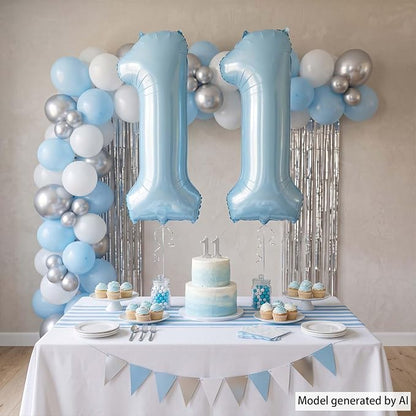 Baby Blue Number 11 Balloon 40 Inch, Pastel Foil Digit Theme Party Supplies | - Image 7