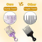 2 Pcs Afro Pick Comb for Natural Curly Hair,Portable Styling Hair Pick for Travel,Anti-Static,Cute Afro Comb for Women Men and Girls(Purple-T6)