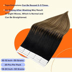 Full Shine Hair Extensions Real Human Hair Tape in Color 1B Dark Roots Fading to 6 and 27 Honey Blonde Straight Soft Tape Ins Human Hair Extensions 22 Inch Invisible Balayage Hair 50g 20PCS for Party