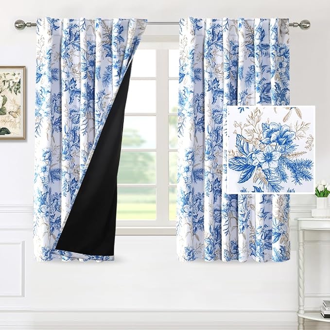 H.VERSAILTEX 100% Blackout Curtains 63 inch Length Vintage Floral Printed - Image 2