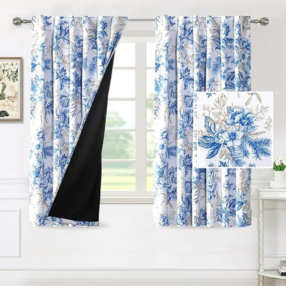 H.VERSAILTEX 100% Blackout Curtains 63 inch Length Vintage Floral Printed - Image 2