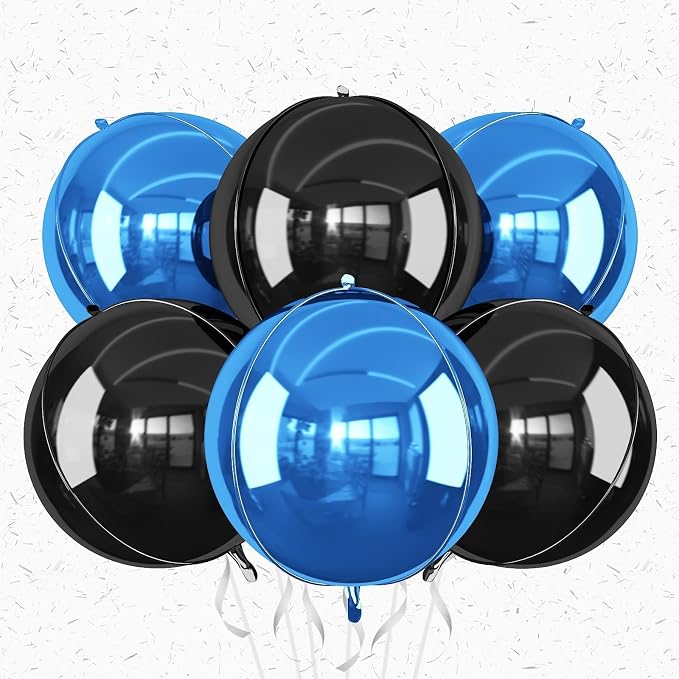 6Pcs Blue Black Round Foil Balloons, Giant 4D Round Ball Balloon, 22 Inch by Adorely