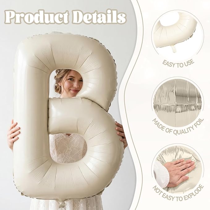 Biapian 40 Inch OH BABY Letter Balloons, Big Beige Foil Balloons - Image 3