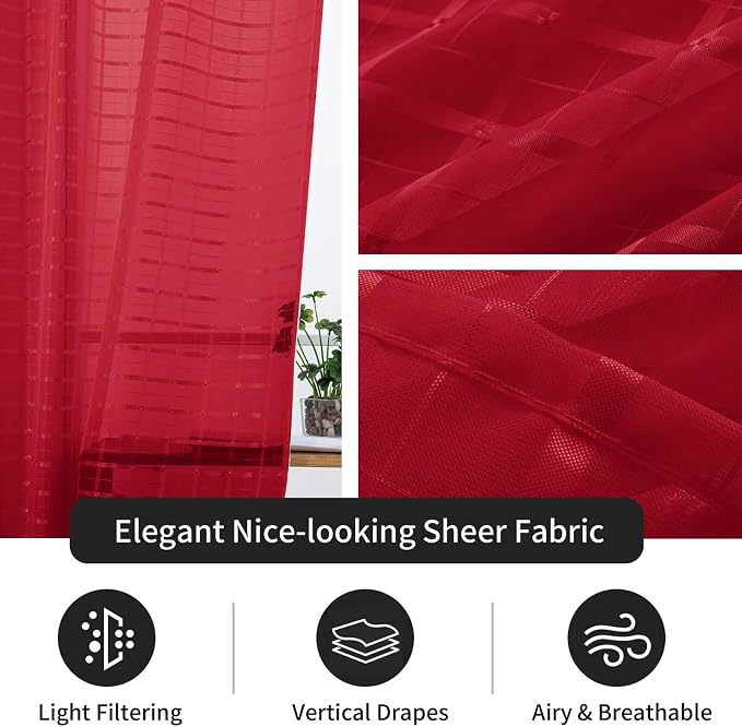 SpaceDresser Check Sheer Curtains 63 Inches Long - Image 4