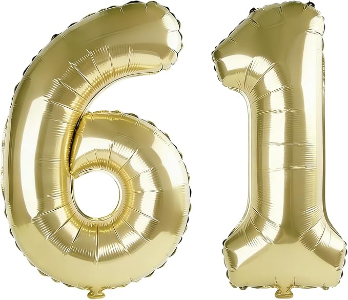40 Inch Number 61 Balloons for 61st Birthday Party Decorations, 0-100 Champagne by FOBELEC