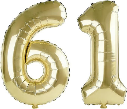 40 Inch Number 61 Balloons for 61st Birthday Party Decorations, 0-100 Champagne by FOBELEC