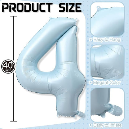 Foil 4 Balloon, Light Blue Big Number 4 Balloons - Image 2