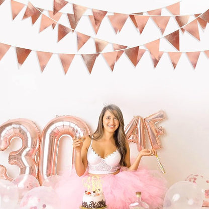 Rose Gold Party Decorations Metallic Fabric Triangle Pennant Banner Blush Pink - Image 6
