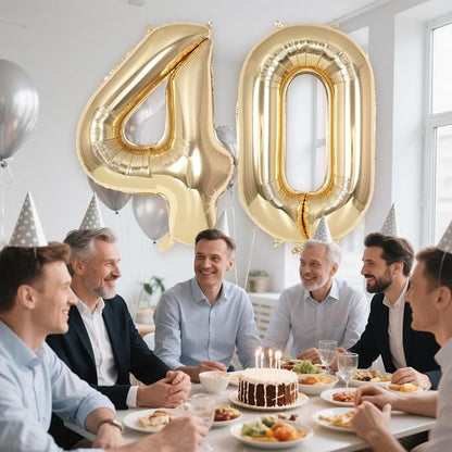Champagne Large Number 40 Balloon, 40 Inch Light Gold Foil Helium Number - Image 6