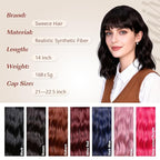 Dark Brown Bob Wig With Bangs Wave Wigs for Women 14 Inch Short Loose Wavy Heat Resistant Synthetic Wig Shoulder Length Hair for Daily and Cospaly Party Use