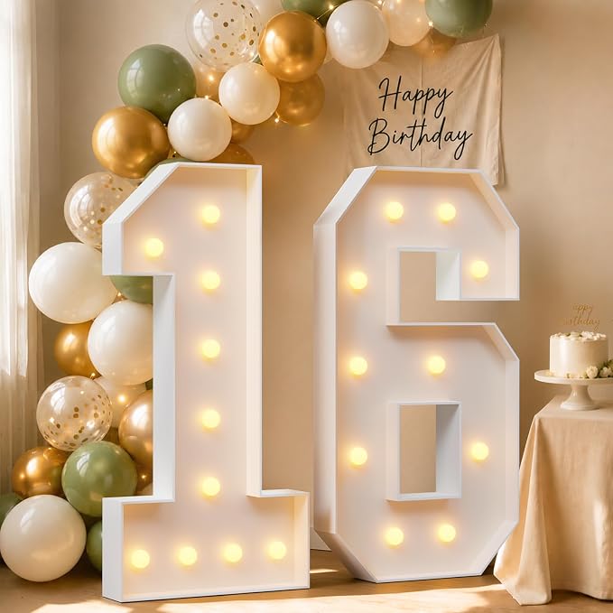 4FT Light Up Marquee Number 16 Warm White Light | Decorations by Letsmakeitimpressive