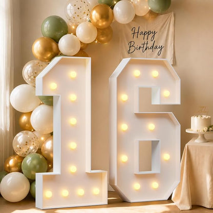 4FT Light Up Marquee Number 16 Warm White Light | Decorations by Letsmakeitimpressive