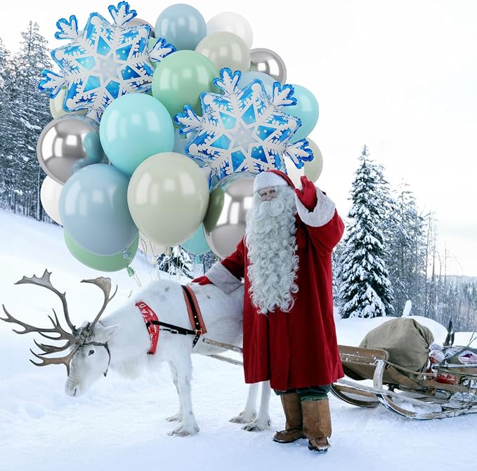 Blue Green Snowflake Balloon, Winter Wonderland Party Decorations, Pastel Green - Image 8