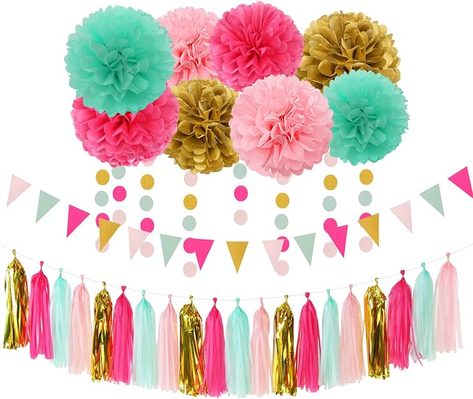 Mint Blush Hot-Pink Gold Party-Decorations by OURUOLA