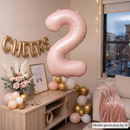 Baby Pink Number 2 Balloon 40 Inch, Pastel Rose Foil Theme Party Supplies | - Image 3