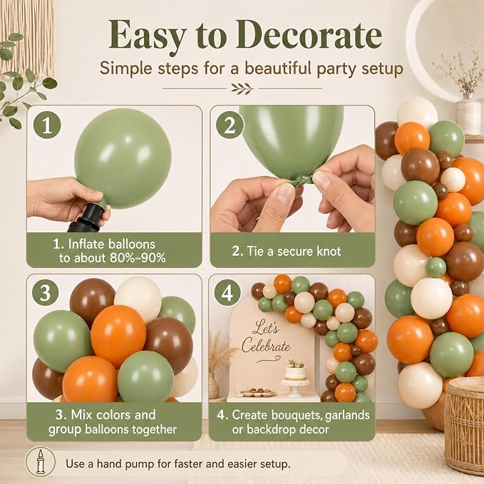 Sage Green and Orange Balloons, 12 Inch Green Brown Orange Balloons Olive Green - Image 4