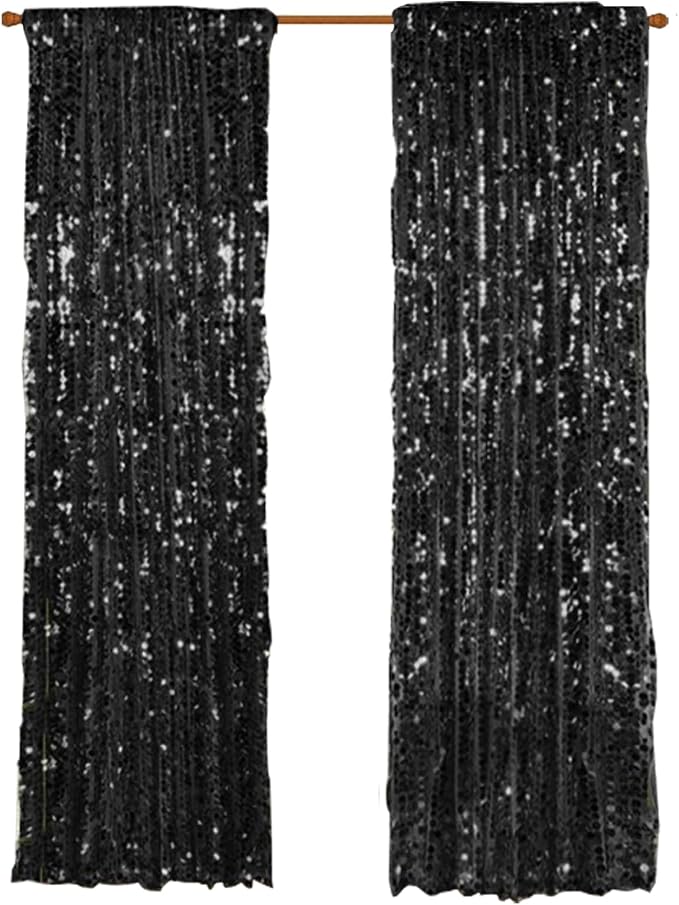 18MM Black Big Sequin Payatte Backdrop Curtains 4.5FTX9FT 2 Panels-Black Drapes - Image 5