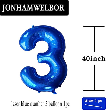 Jonhamwelbor 40 Inch Laser Blue Number 3 Balloon Foil Mylar Giant Balloon - Image 2