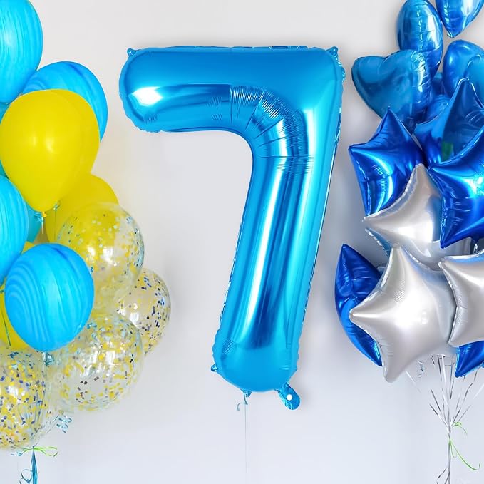 Blue Number 7 Balloon 40 Inch, Big Large Foil Helium Number Balloons, Jumbo - Image 2