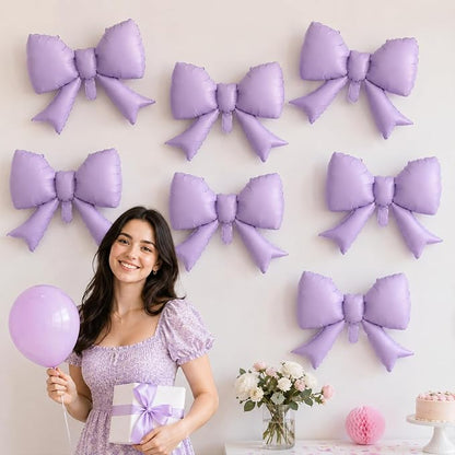 8Pcs Purple Bow Foil Balloons, 21Inch Purple Bow Shaped Balloons - Image 5