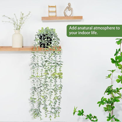 2Pcs Fake Hanging Plants with Pot Eucalyptus Leaves Fake Vines | UV Resistant - Image 6