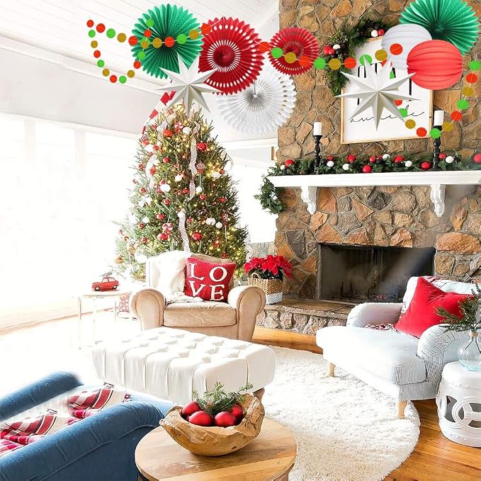 Christmas Party Decoration Set of Hanging Tissue Paper Fans Circle Garland - Image 5