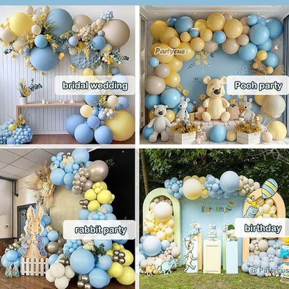 Blue Yellow Balloon Arch Kit Double Stuffed Light Yellow Pastel Blue White Sand - Image 7