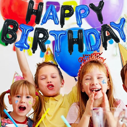 TONIFUL 16 Inch Black Blue Happy Birthday Balloons Banner Decor - Image 4