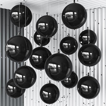 14 Pcs Black Round Foil Balloons Halloween Black 4D Ball Balloons | Black Mylar by Froova