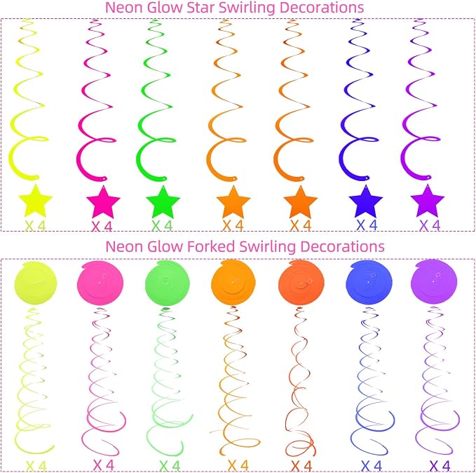 56 Pieces UV Hanging Swirls Decorations Paper Neon Streamer - Image 5