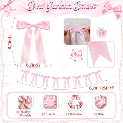 2 Strings Pink Bow Garland Banner Decorations - Image 2