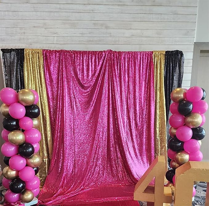 JYFLZQ Hot Pink Sequin Backdrop Curtain 6x8ft 1 Panel Fuchsia Glitter Photo - Image 6