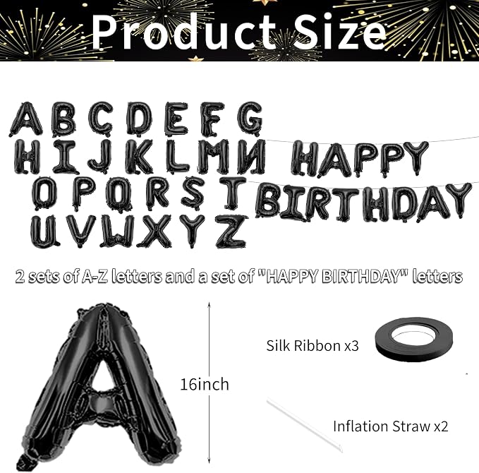 65 Pcs 16 Inches Happy Birthday and 2 Sets A-Z Letter Balloons, DIY Custom - Image 2